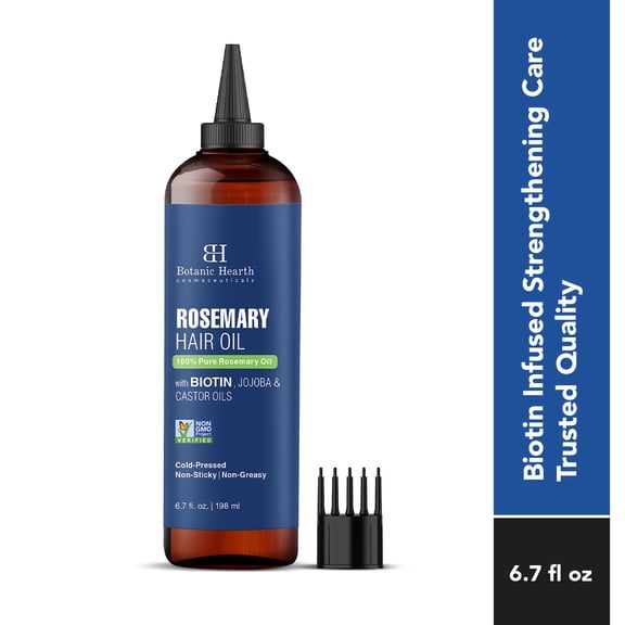 Botanic Hearth 100% Pure Rosemary Oil For Hair Growth Infused With Biotin (6.7 fl oz) | Hair strengthening Treatment | Nourishing & Volumizing | With Jojoba Oil & Castor Oil | Non GMO Verified