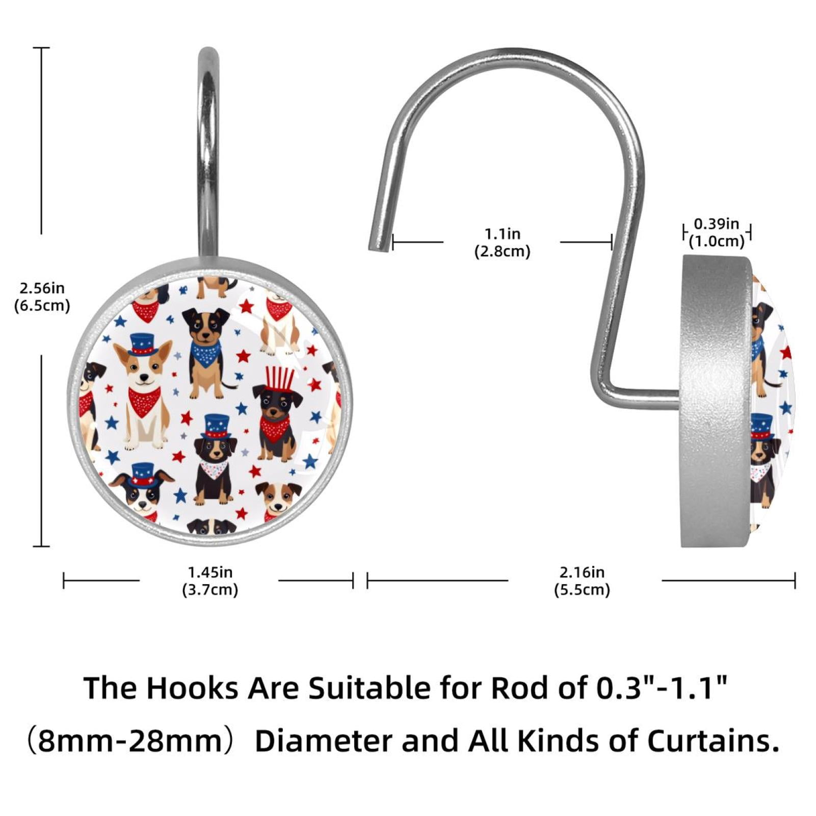12pcs Decorative Shower Curtain Hooks, Rust Resistant Shower Rings for Bathroom Living Room,Rustproof Stainless Steel Rings for Shower Curtain and Liner Rods,4th of July Dogs