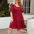 thumbnail image 6 of Wycnly Womens Dresses Party Prom Fashion Empire Waist Flowy Ruffle Swing Plus Size Dresses Summer Floral Print Square Neck Short Sleeve Formal Mini Dress Red XXXL, 6 of 7