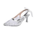 thumbnail image 2 of Miluxas Lace Mesh Slingback Heels for Women Embroidered Kitten Heels Bridal Shoes Pointed Toe Wedding Pumps Silver 9.5(43), 2 of 9