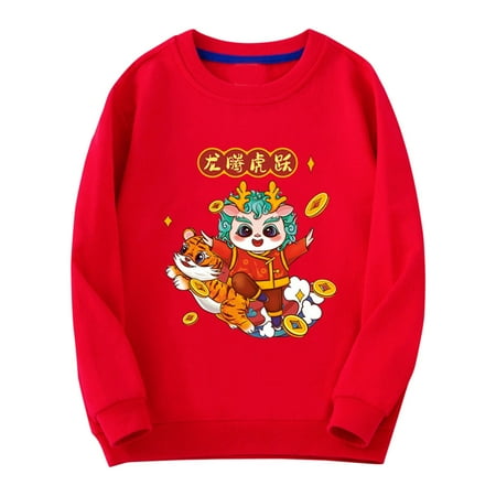 

TIREOW Lightweight Hoodies for Children s Kids Spring Festival Hoodie New Year Wear Red Fashion Foreign New Year Greetings Clothes Child Tops