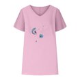 thumbnail image 3 of Camiseta de Manga Corta con Cuello en V con Impresión de Girasol, Algodón Casual Y Top de Cáñamo, 3 of 6