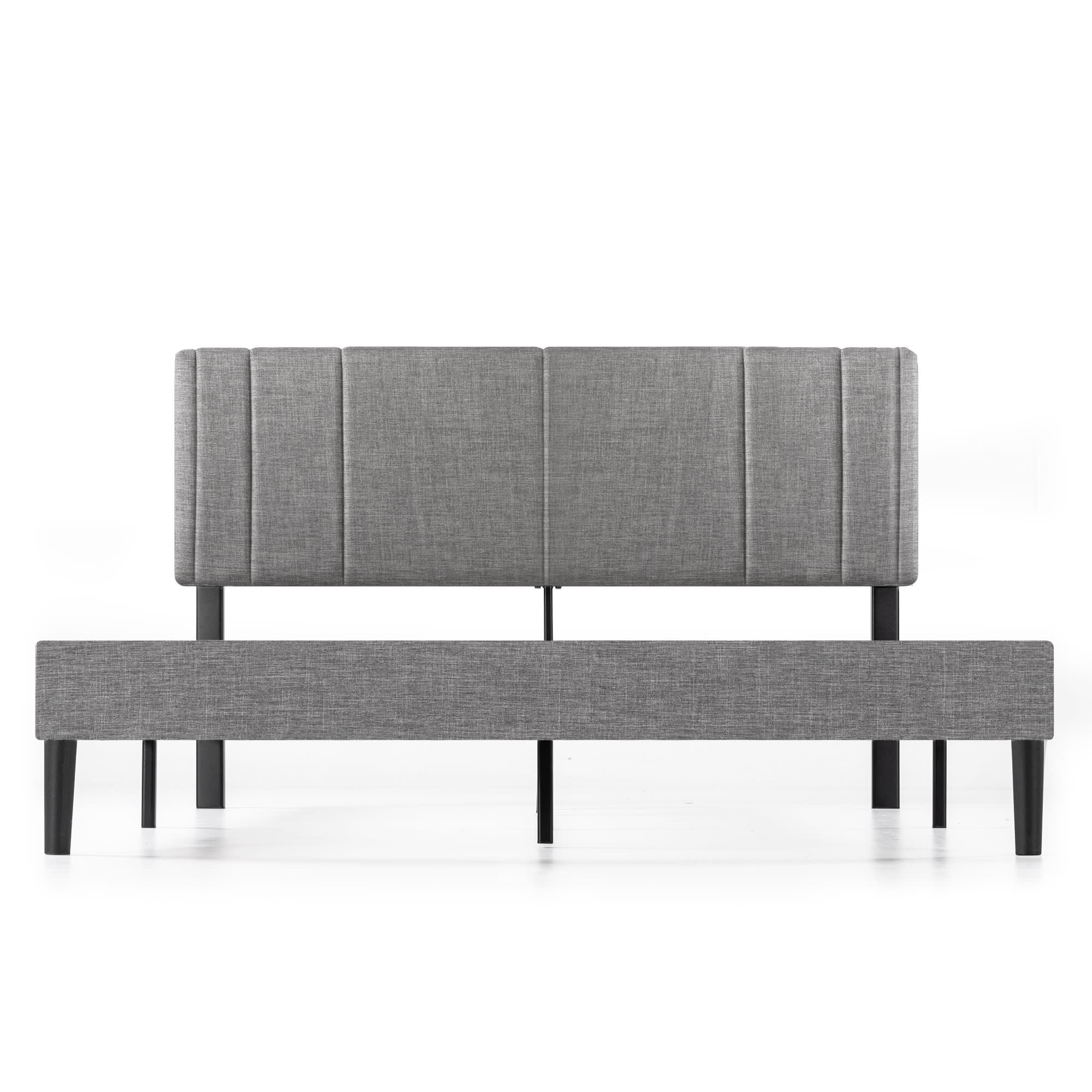 Mellow Soley Upholstered Platform Bed Frame with Headboard, Light Grey, Full