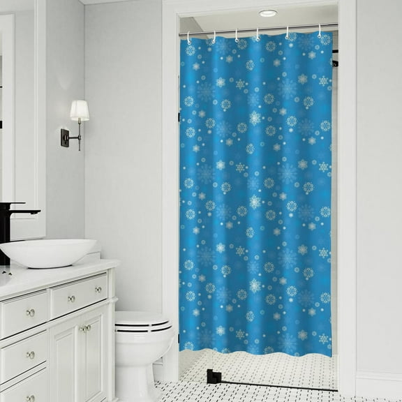 Blue Christmas Snowflake Pattern Shower Curtain 36"x72" ,Bathroom Decorative Shower Curtains Set with 12 Hooks,Modern Waterproof Washable Shower Curtain