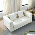thumbnail image 3 of 60"Oversized 2 Seater Sectional Sofa  with Sturdy Gold Polished Metal Legs, Teddy Upholstered Sofa with Solid Wood Frame, Deep Seating Sofa with 3 Throw Pillows for Living Room and Apartment, Ivory, 3 of 9