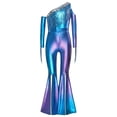 thumbnail image 3 of dPois Girls Disco Dance Metallic Jumpsuit One Shoulder Sequins Tassel Split Bell Bottom Pants Romper Blue 14, 3 of 5
