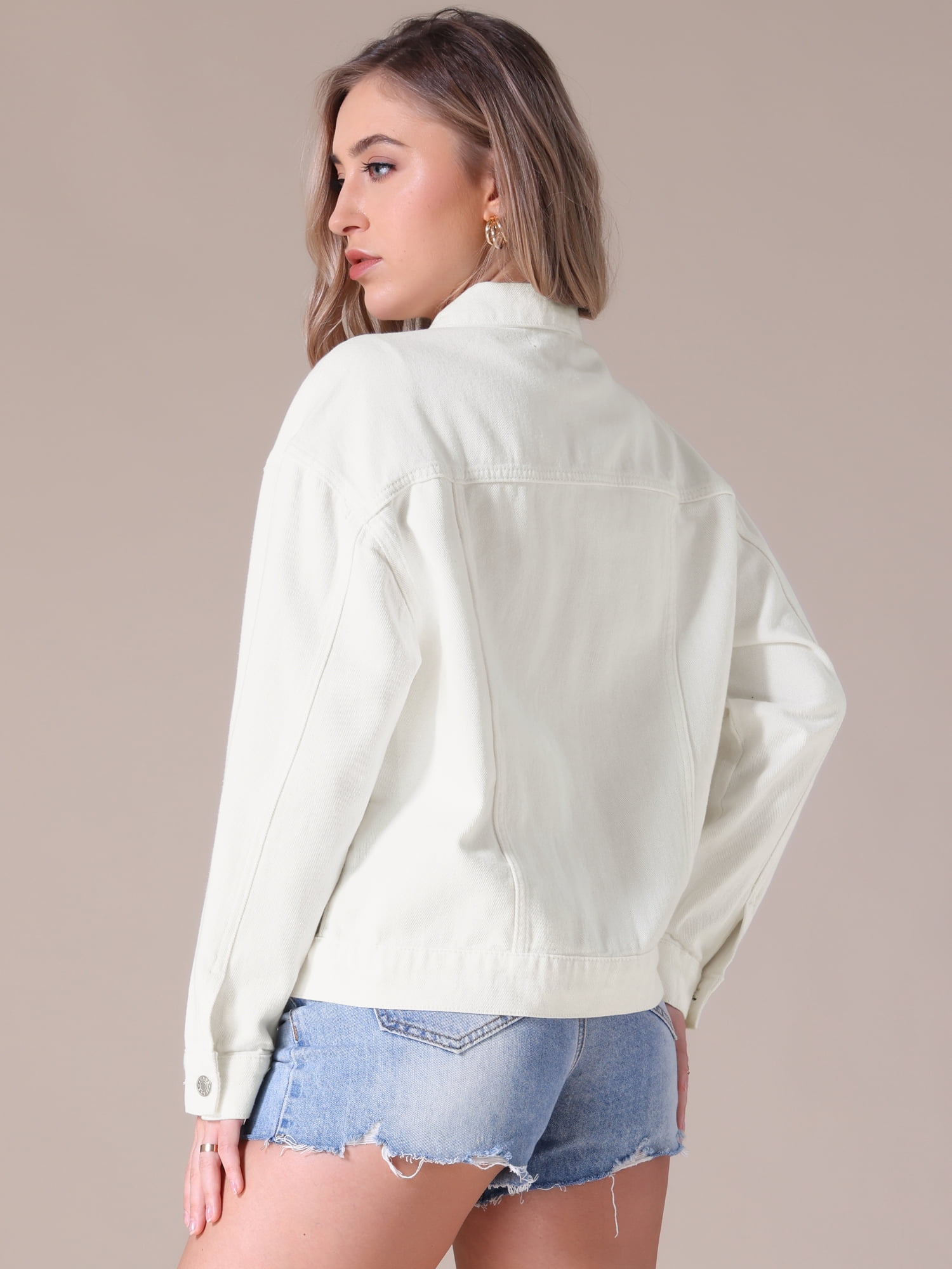 Unique Bargains Women's Button Down Cargo Pockets Denim Western Outfits S White