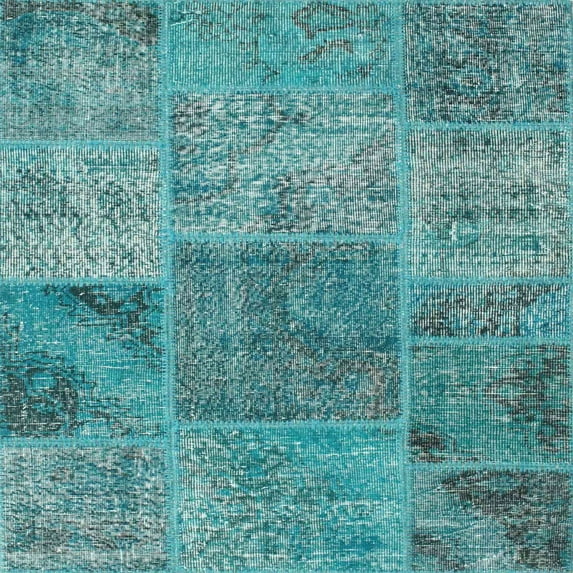 Ahgly Company Machine Washable Indoor Square Contemporary Teal Green Area Rugs, 5' Square
