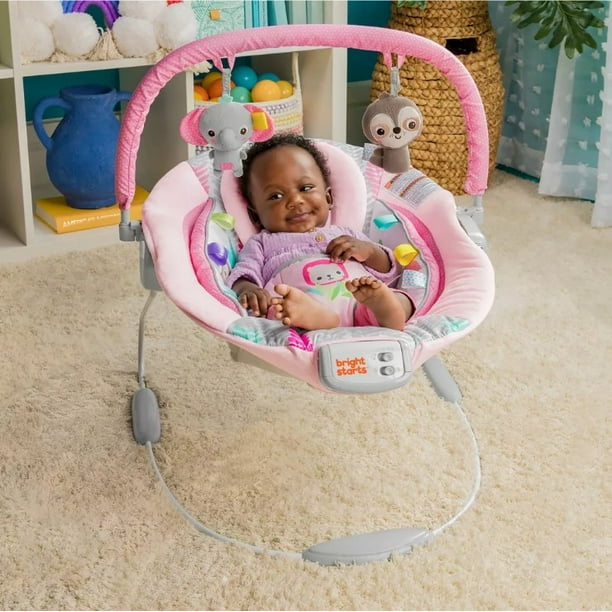 Bright Starts Rosy Vines Comfy Baby Bouncer with Vibrating Infant Seat