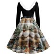 thumbnail image 5 of Women's Fashion Round Neck Casual Slim Christmas Printed Long Sleeve Dresses, Elegant Fall and Winter Dress for Holiday Parties, Soft and Comfortable,Army Green,L, 5 of 6