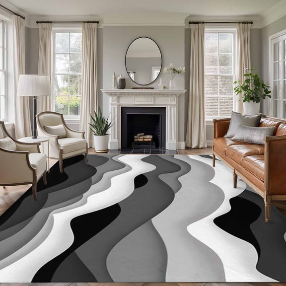 8'x10' Area Rugs, Grey Ombre Indoor Outdoor Area Rug for Living Room Bedroom, Modern Geometric Moire Abstract Art Washable Bathroom Rugs Kitchen Floor Carpet Mats Home Decor Aesthetic