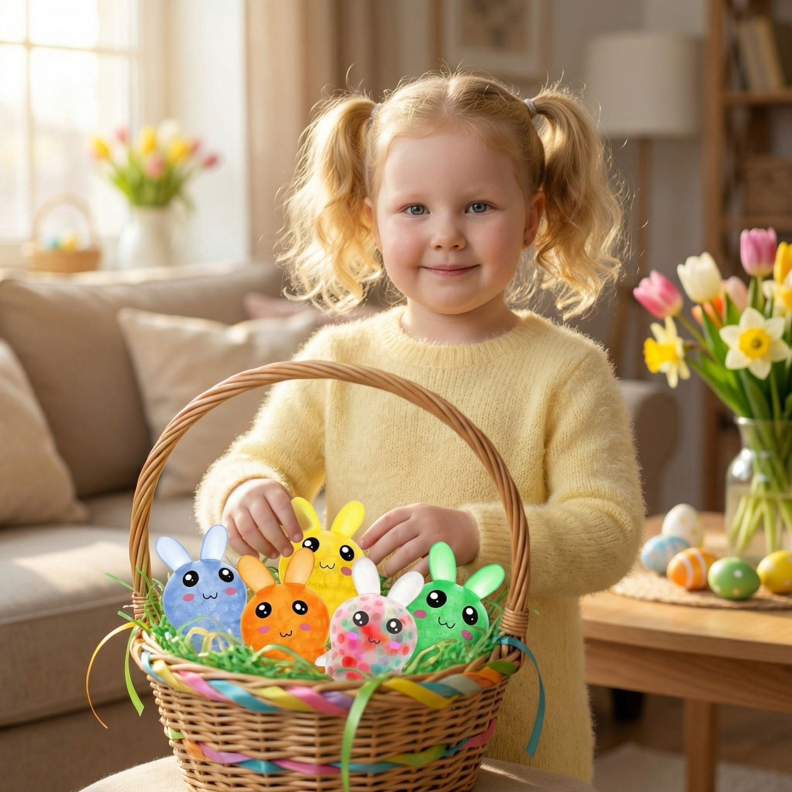 Easter Toys, 5 Pc Assorted Set, Soft Squeeze Bunny, Sensory Squeeze Toys, Easter Basket Stuffers, Party Favors for Student, Stress Balls Squeeze