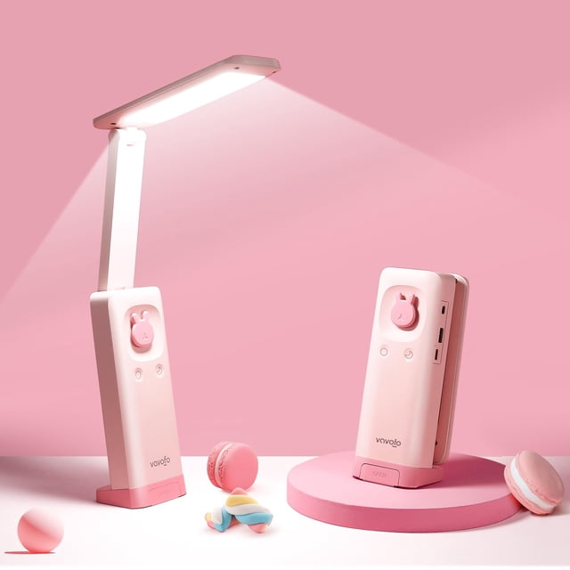 Lámpara de escritorio VAVOFO Cute Kawaii Bunny recargable de 6000 mAh, rosa