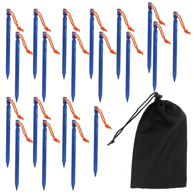 Estacas para carpas resistentes en forma de V con cuerdas, de 9 pulgadas, para exteriores, de color azul, paquete de 20