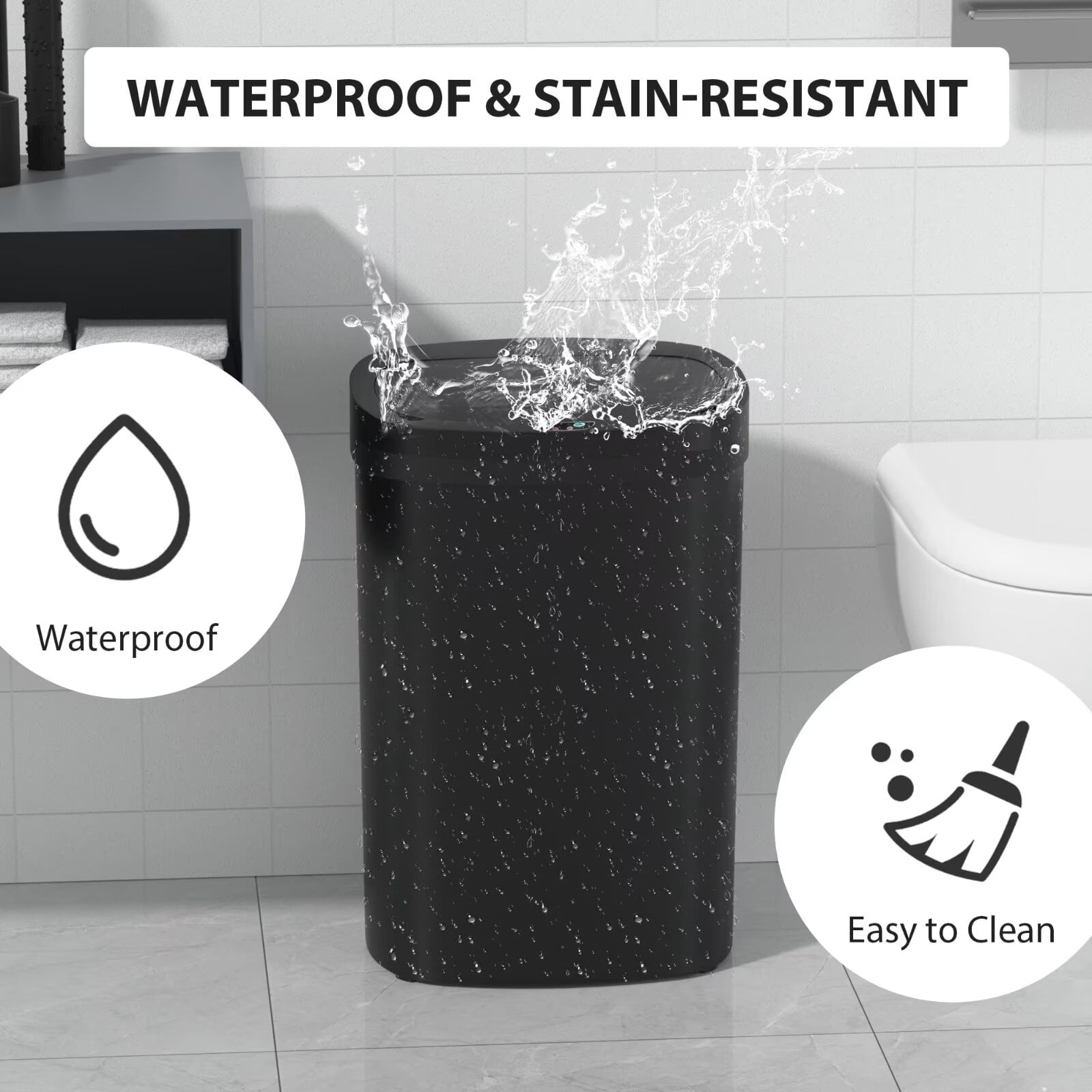 YRLLENSDAN Kitchen Trash Can 13 Gallon Size, Touchless Trash Can 13 Gallon, Motion Sensor Trash Can with Lid, Automatic Garbage Can 13 Gallon, Plastic Tall Trash Bin, Black