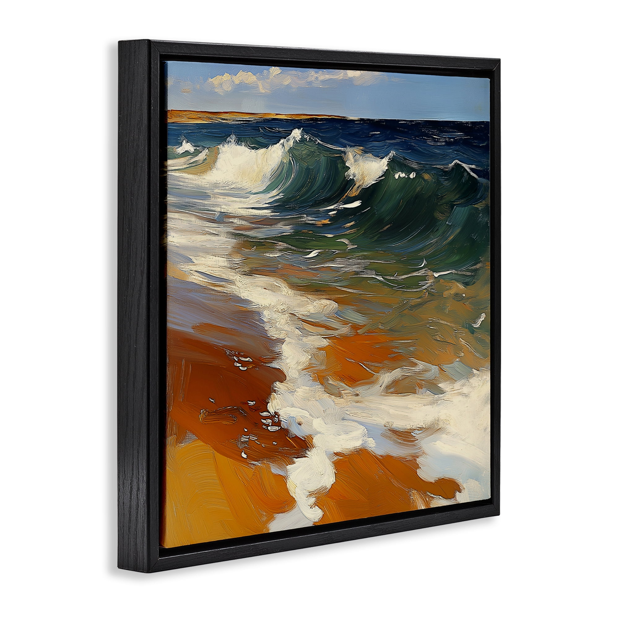 Stupell Industries Glassy Ocean Waves Break Black Framed Floater Canvas Wall Art, design by Walker Noble