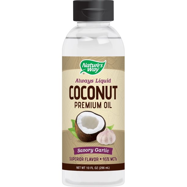 Nature's Way Always Liquid Premium Coconut Oil, Savory Garlic, 10 Fl Oz