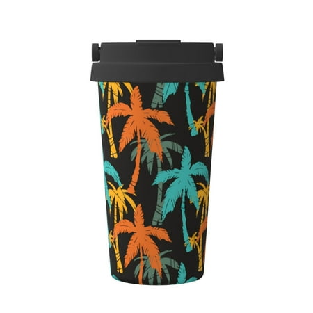 

Uemuo Palm Trees Print Carry Insulated Coffee Mug Travel Mug with Hidden Handle Insulated Coffee Flask Leak-proof Travel Mug Insulated Mug for Office