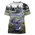 thumbnail image 4 of Camiseta cómoda informal para hombre, camiseta deportiva ajustada con estampado de elementos de pesca en el bosque, transpirable, de manga corta, a la moda, 4 of 5