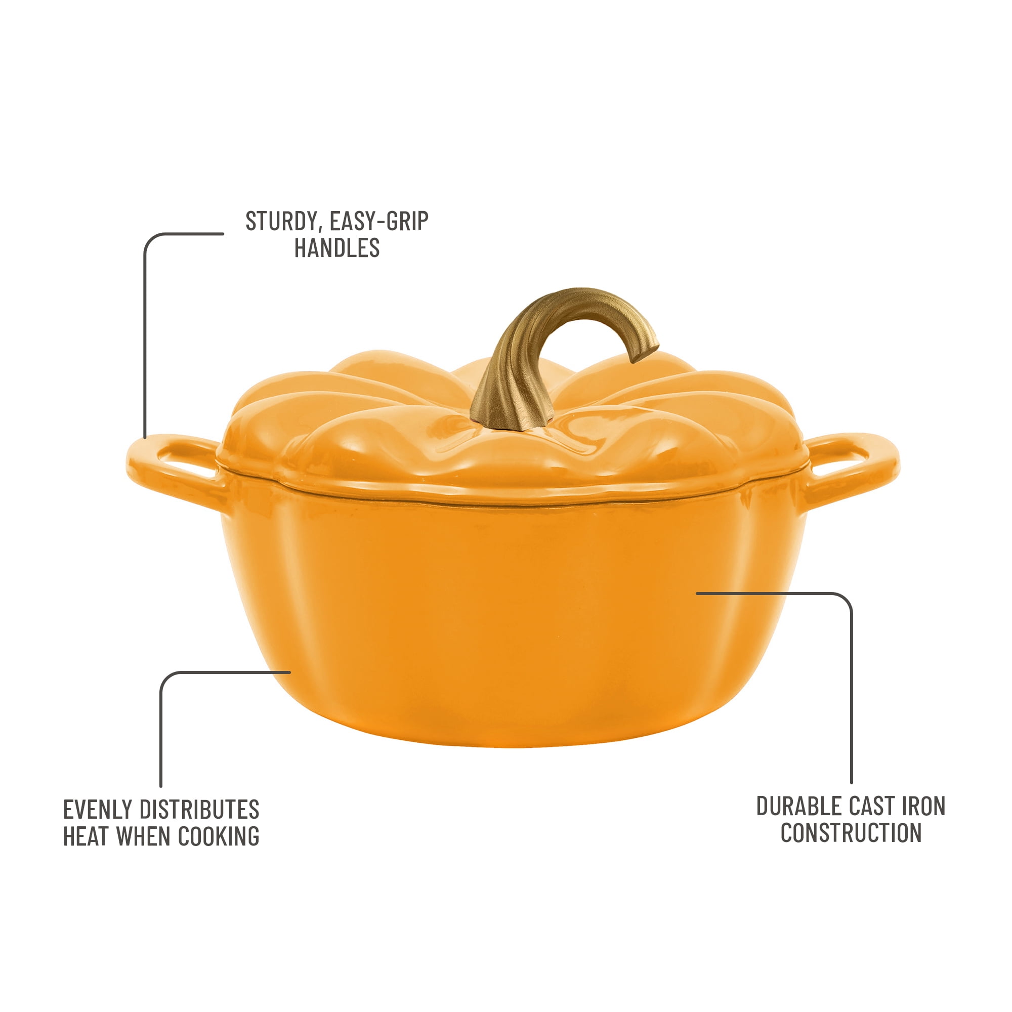 The Pioneer Woman 3.5-Quart Pumpkin Enameled Cast Iron Dutch Oven, Ochre