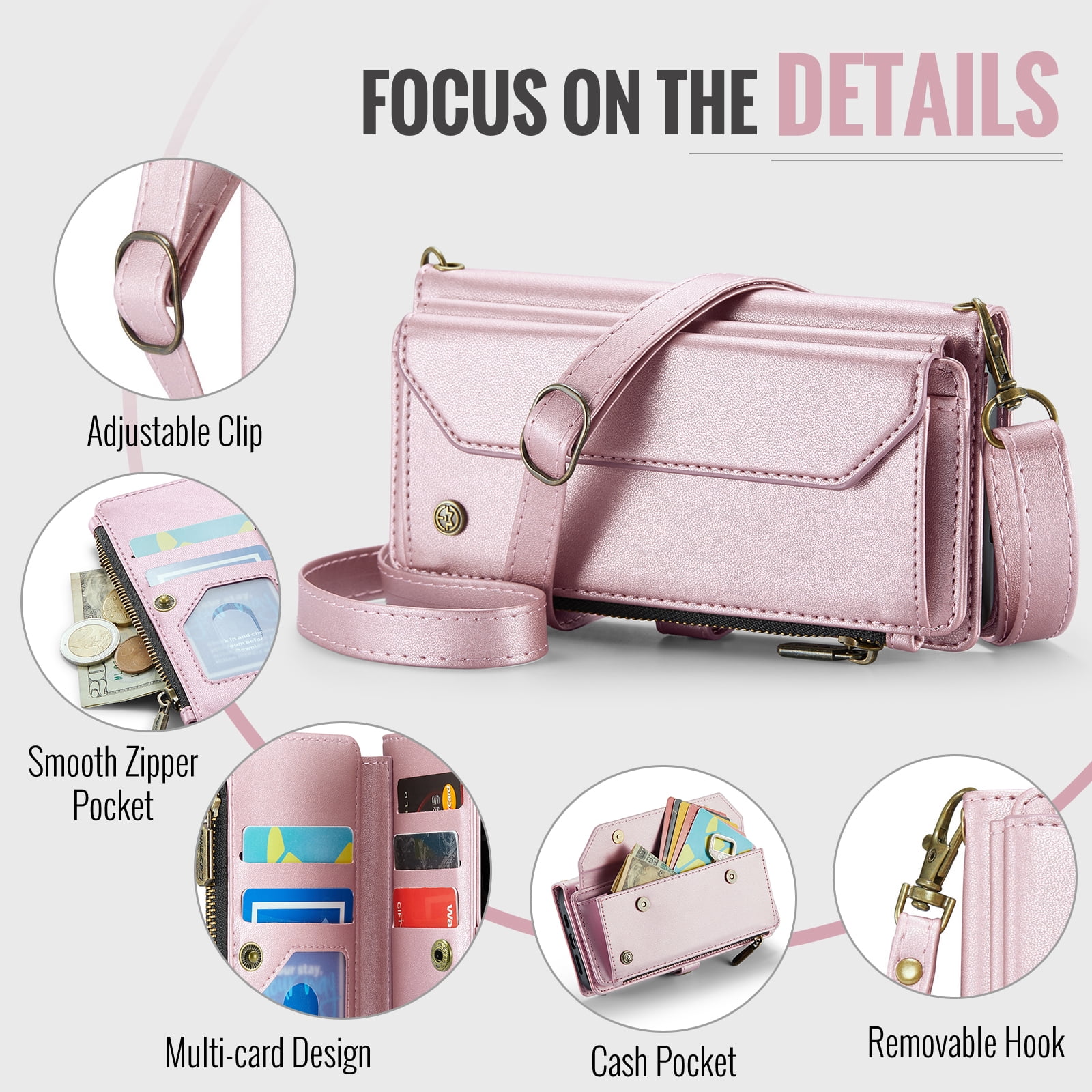 ELEHOLD for iPhone 17 Air Wallet Case,Support Wireless Charging PU Leather RFID Blocking Card Holder Kickstand Flip Shockproof Case with Crossbody Wristlet Strap for iPhone 17 Air,Pink