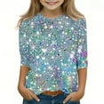 thumbnail image 3 of Iyufng Girls Shirts,Sequin Gradient Print Casual Shiny 3/4 Sleeve Crew Neck T-Shirts Children's Tops Pullover Base Trendy Comfort Tees, 3 of 5