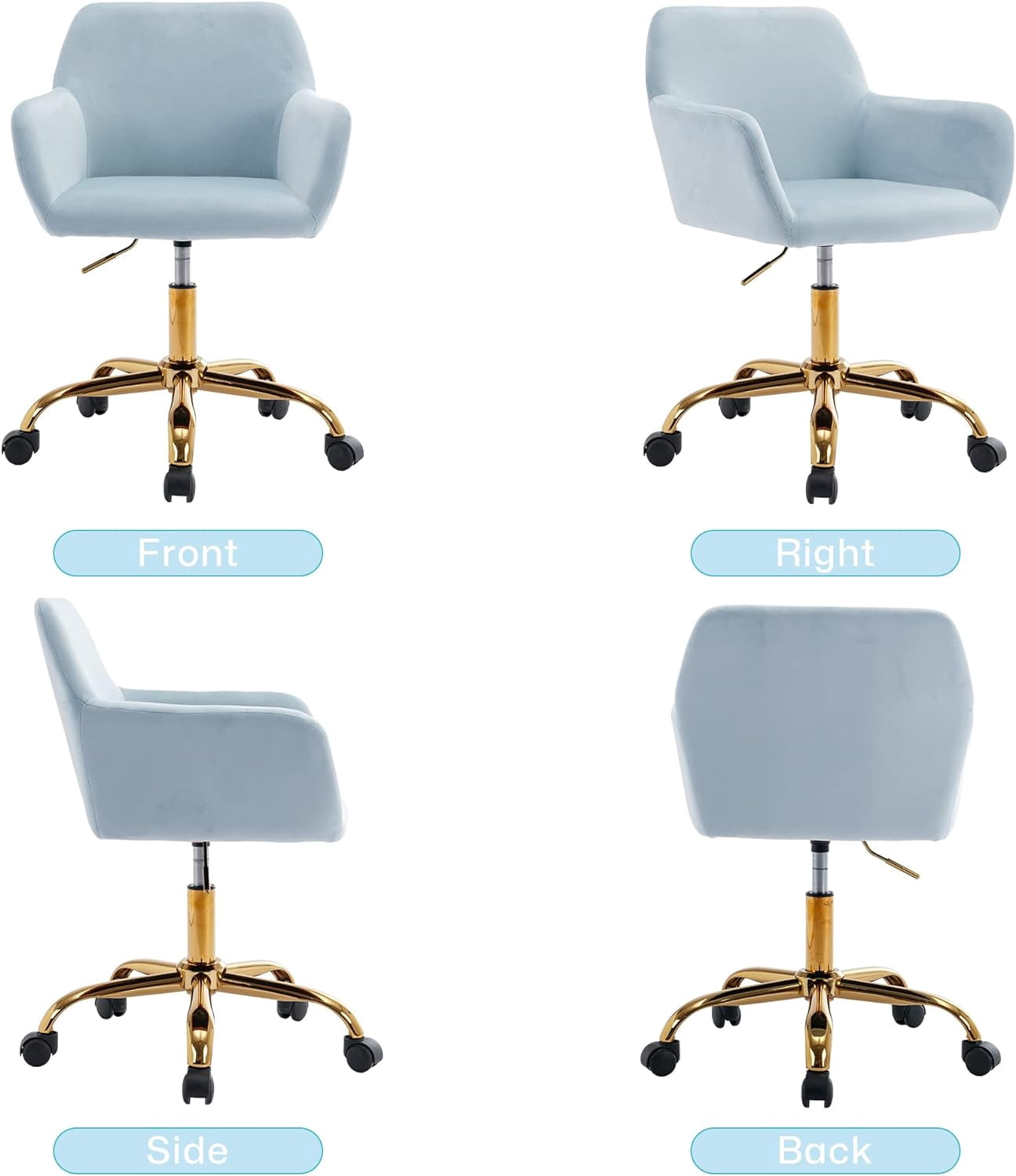 KCC Velvet office Desk Chair Teens Velvet High Back Home Makeup Adjustable Swivel Armchair, Blue