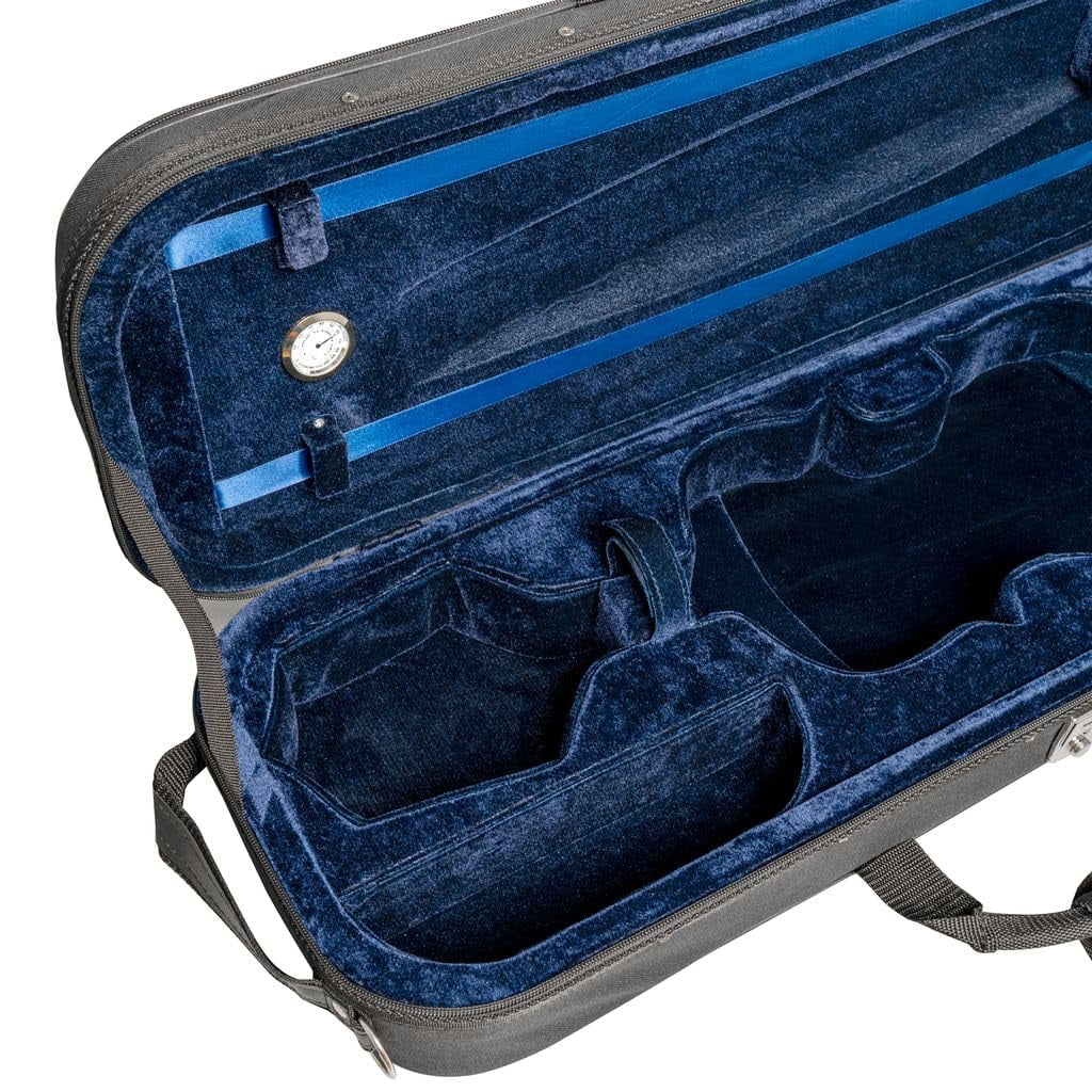 MI&VI NF-3001 Light Hard Violin Case (1/2 Size) with Adjustable Straps | Velvet Plush Cushion | High-Density Foam | Hygrometer | Sheet Pocket (Black)