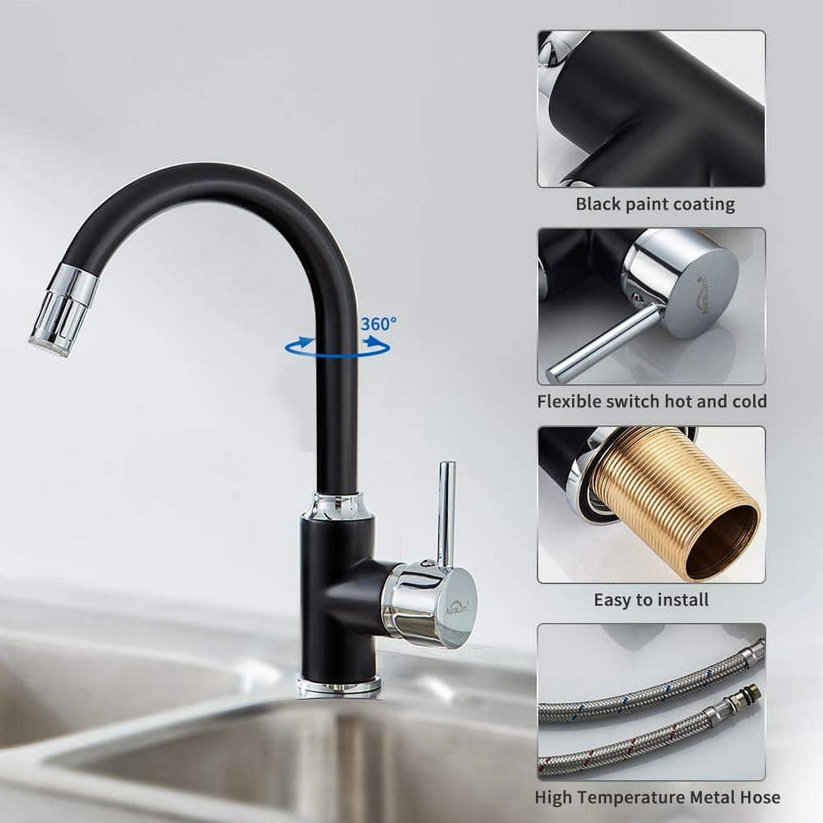 Black LED Spray Paint Single Hole Mixer Tap Kitchen Sink Wash