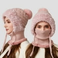 thumbnail image 4 of Bibifish Womens Scarf Hat One Piece Winter Warm Lined Scarf Hat With Pompoms Cold Weather Windproof Thermal Knitted Neck Warmers, 4 of 5