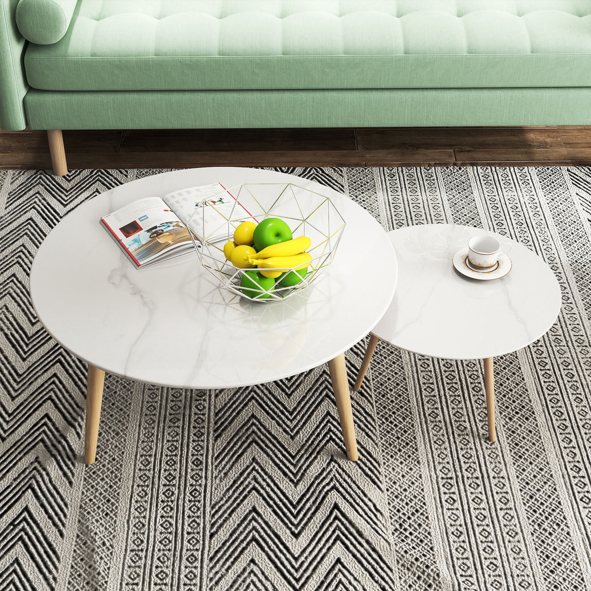 MAYEERTY 32in Round Tempered Glass Table Top, 0.31in Thick White Marble Print DIY Replacement Table Cover, Heat Scratch Proof Desktop for Indoor Outdoor Coffee Patio Dining Table