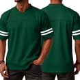 thumbnail image 6 of Laqbezok Men's V-Neck Varsity Stripe T-Shirt, Casual Short Sleeve Athletic Tee, Lightweight Breathable Fashion Pullover with Double Sleeve Stripes, 6 of 6
