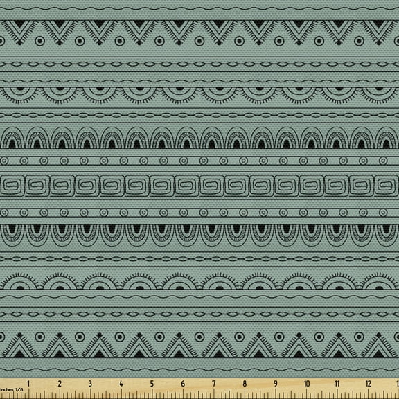 Ambesonne Tribal Fabric by the Yard Upholstery, Ethnic Geometric Funky Forms, 10 Yards, Charcoal Grey and Pale Teal