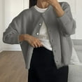 thumbnail image 2 of Breezora Women Casual Crewneck Button Down Cardigan Sweater Soft Lightweight Knit Pullover Top M Size Light Ashy, 2 of 4