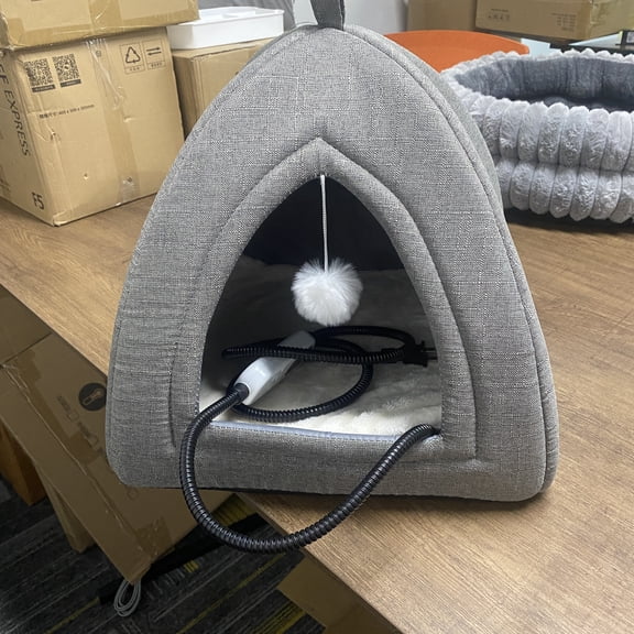 Nicecastle Heated Cat Bed for Indoor Cats, Adjustable Temperature with Timer and Chew Resistant Cord, Grey