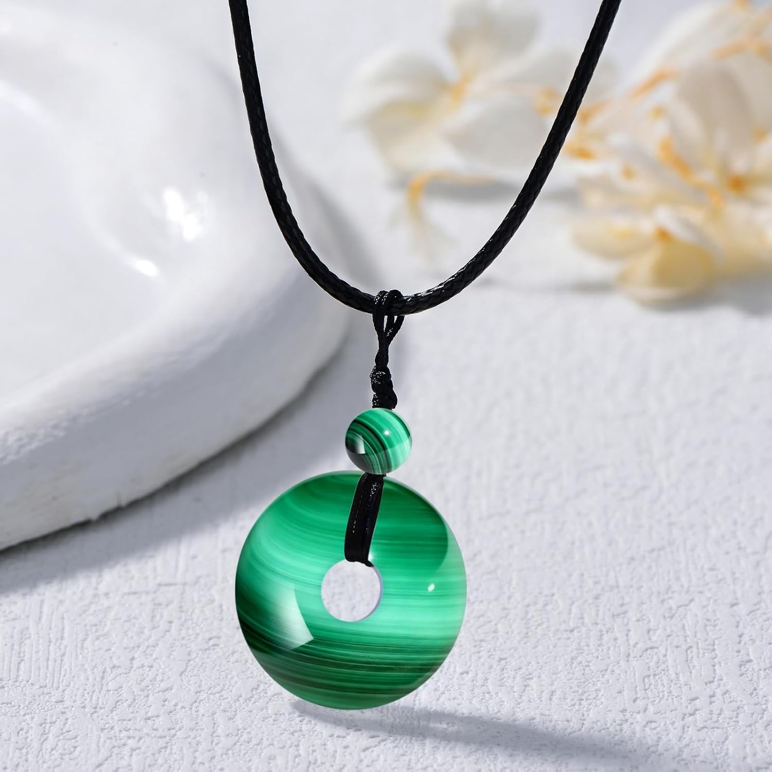 DVEATR Turquoise/Azurite/Tiger's Eye/Malachite/Moonstone Necklace for Women, Bare Stone Pendant Necklace Jewelry Gift, with 45.72 + 5.08cm Leather Cord Chain