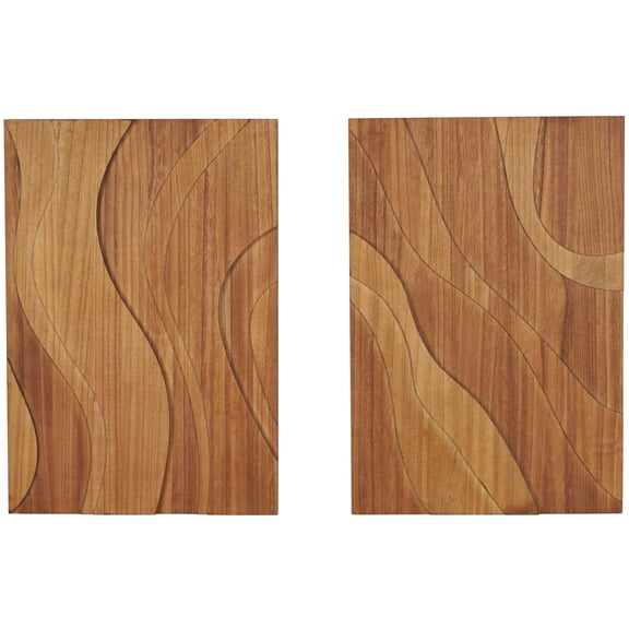 DecMode Brown Wooden Wavy Carved Abstract Wall Decor (2 Count)