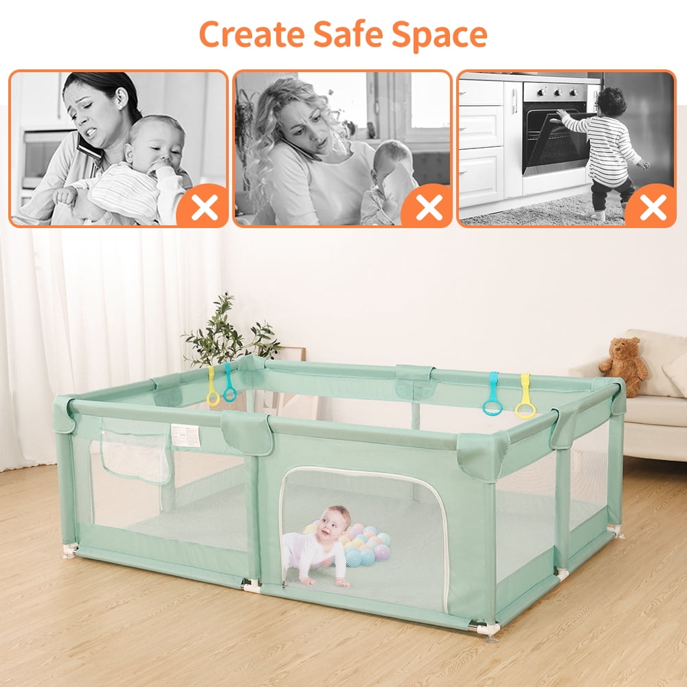 Baby Playpen, Extra Large Baby Playard, Baby Safety Play Yard for Infants Toddlers, Green