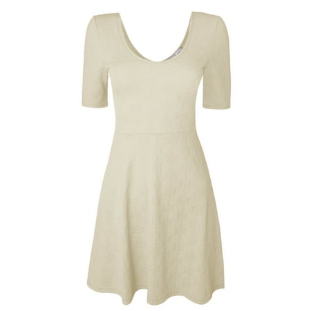 White Women Dresses - TAM WARE Women Sophisticated Slim Fit Short Sleeve Flare Skater Dress