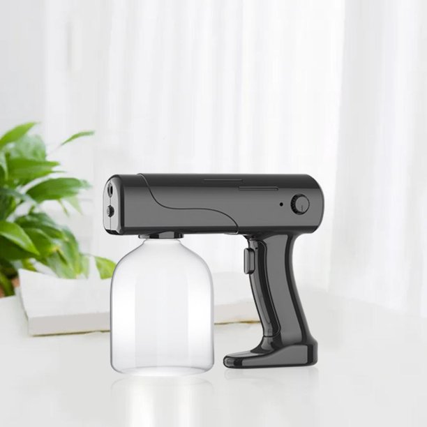 Pulverizador de desinfección de vapor nano recargable USB de luz azul de mano 500 ml nebulizador 1200 mAh para oficina en casa Negro Soledad Pulverizador eléctrico de mano