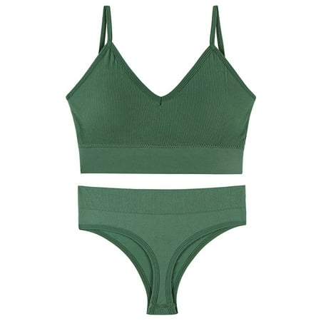 

YIWEI Gathered Thin Large Size Sports French Triangle Cup Bra Set Underwear Green XXL:85-92.5kg