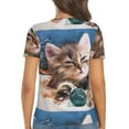 thumbnail image 5 of Zufioo Playful Cat for Women's Deep V-neck Short-sleeved T-shirt, Top with Short Sleeves - with Stainless Steel Buckle, Moisture Wicking, Ideal Home Wear-Large, 5 of 9