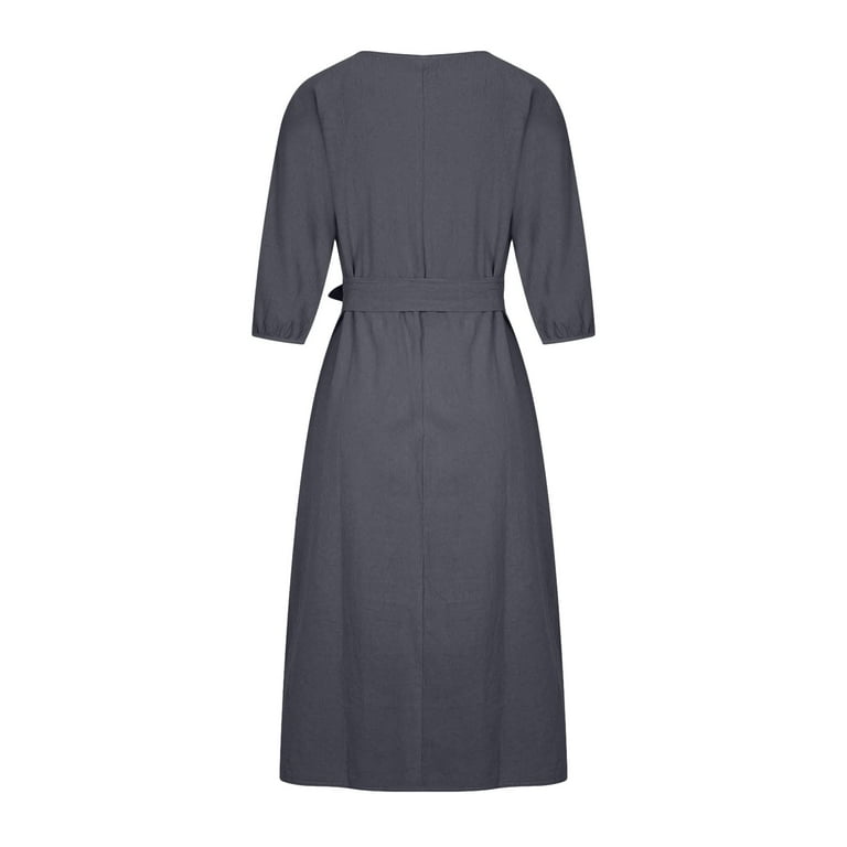 Linen Dresses for Women New 2025 Solid Casual Work Dress 3/4 Sleeve Tie Waist Flowy A-Linen Midi Dress Casual Dress Gray 5XL - Walmart.com Linen Dresses for Women New 2025 Solid Casual Work Dress 3/4 Sleeve Tie Waist Flowy A-Linen Midi Dress Casual Dress Gray 5XL - Walmart.com