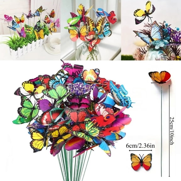 5-100 Pcs 3D Butterfly Garden Stakes PVC Waterproof Decorative Colorfuli Garden Stakes for Indoor/Outdoor Yard Decorations