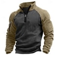 thumbnail image 2 of Men's Half-Zip Hoodie - Unisex Hooded Sports Pullover, Khaki, M, 2 of 5