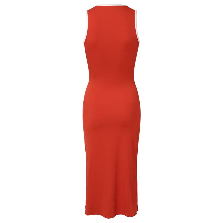 orange tank top dress Sngxgn Women's Basic Bodycon Midi Dress Crewneck Sleeveless Casual Summer Tank Top Dresses(Orange,XL), Size: Medium