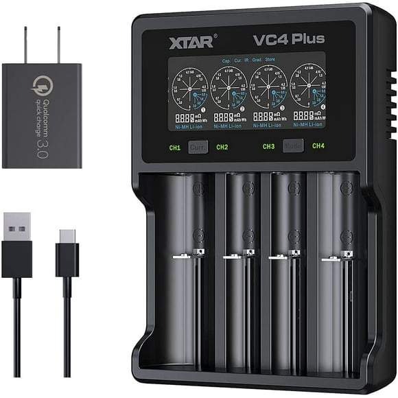 Universal Smart 4 Bay y Charger XTAR VC4 Plus Type C LCD 18650 y Charger for 3.7V 3.6V Li-ion Rechargeable
