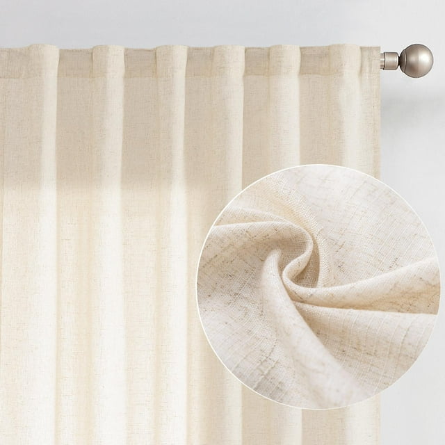 Curtainking Rideaux à Pattes Arrière 96 Pouces Beige Brut Rideaux Filtrant la Lumière Salon Chambre Draperies Poche pour Tringle Lin Rideaux Style Ferme Lot de 2
