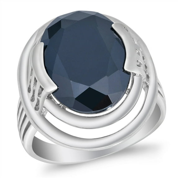 Black Cubic Zirconia Wide Oval Big Open Raised Ring .925 Sterling Silver Band Jewelry Female Size 9