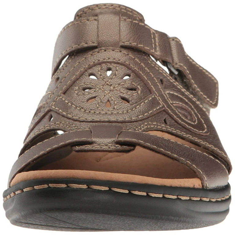 CLARKS Women s Leisa Higley Slide Sandal Pewter Metallic Leather